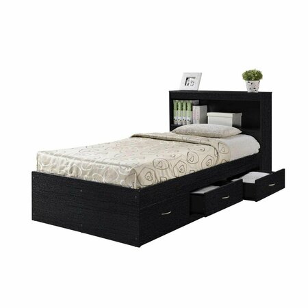 HODEDAH Twin-Size Captain Bed with 3-Drawers & Headboard - Black HO136660
